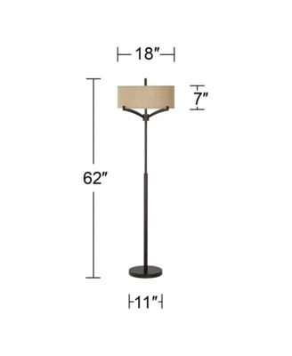 Tremont Modern Mid Century Floor Lamp Standing 62" Tall Deep Bronze Metal Tan Burlap Drum Shade for Living Room Reading Bedroom Office House Home Decor - Franklin Iron Works
