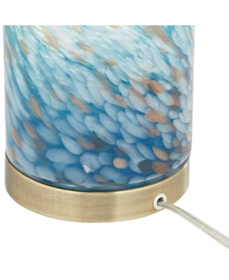 Modern Coastal Accent Table Lamp 13 1/2" High Brass Blue Art Glass Cylinder Shade for Bedroom Living Room Nightstand