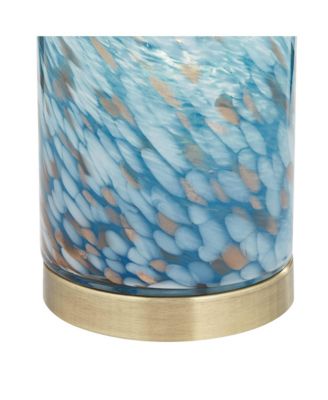Modern Coastal Accent Table Lamp 13 1/2" High Brass Blue Art Glass Cylinder Shade for Bedroom Living Room Nightstand
