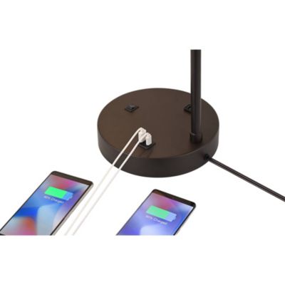 Colby Modern Desk Table Lamp with USB and AC Power Outlet in Base 21" High Bronze Metal Linen Uno Fitter Drum Shade for Living Room Bedroom House Bedside Nightstand Home Office - 360 Lighting