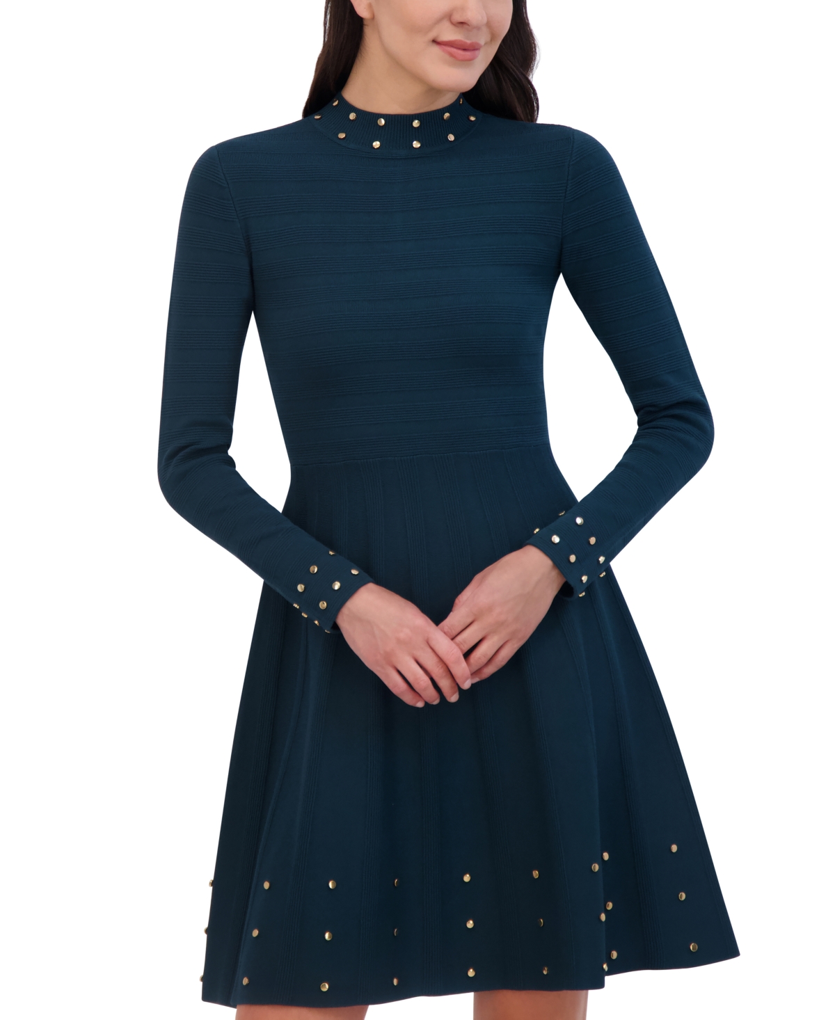 Vince Camuto Women's Embellished Mock Neck Dress In Black