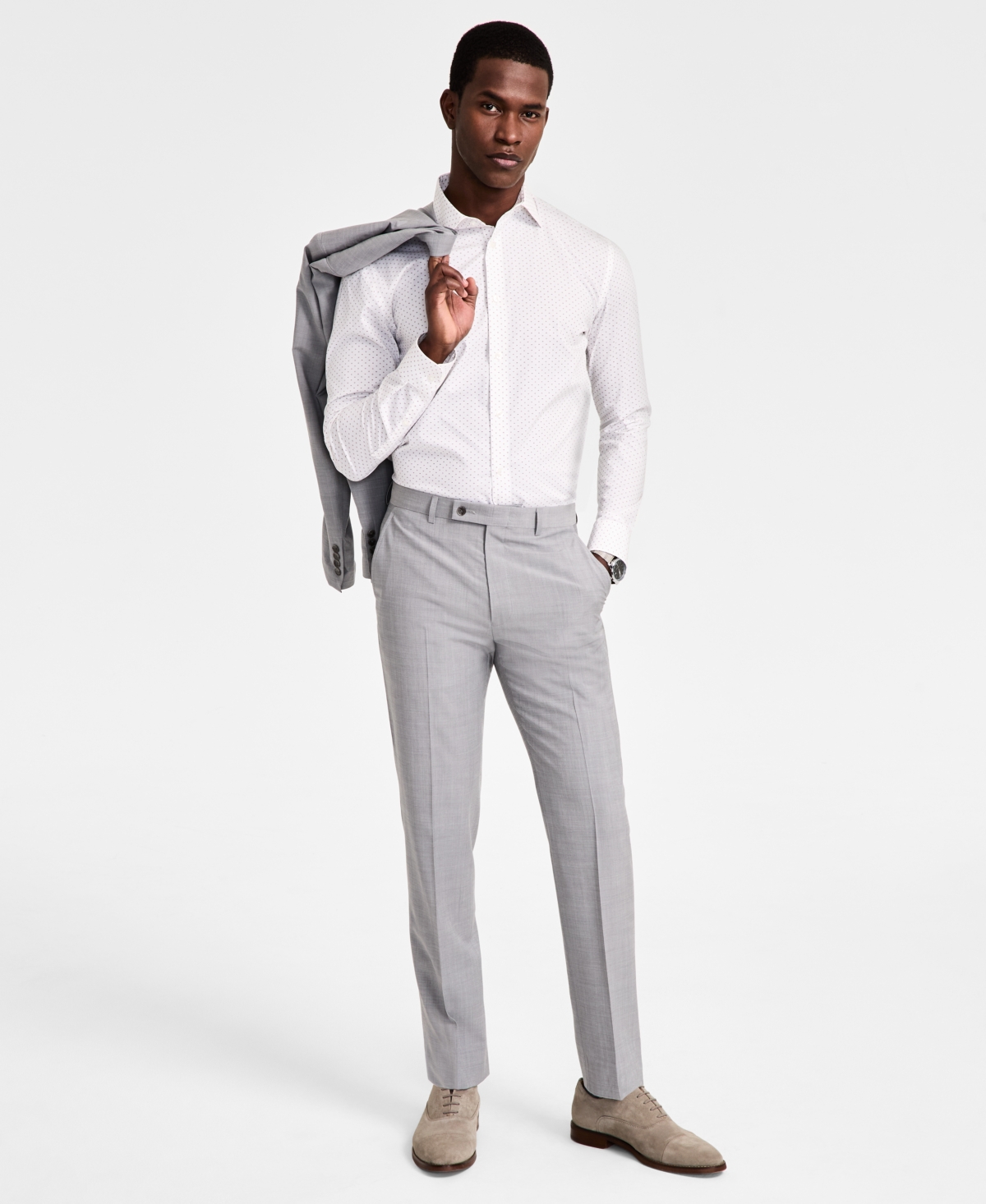 Men's Slim-Fit Wool-Blend Stretch Suit Pants - Light Blue