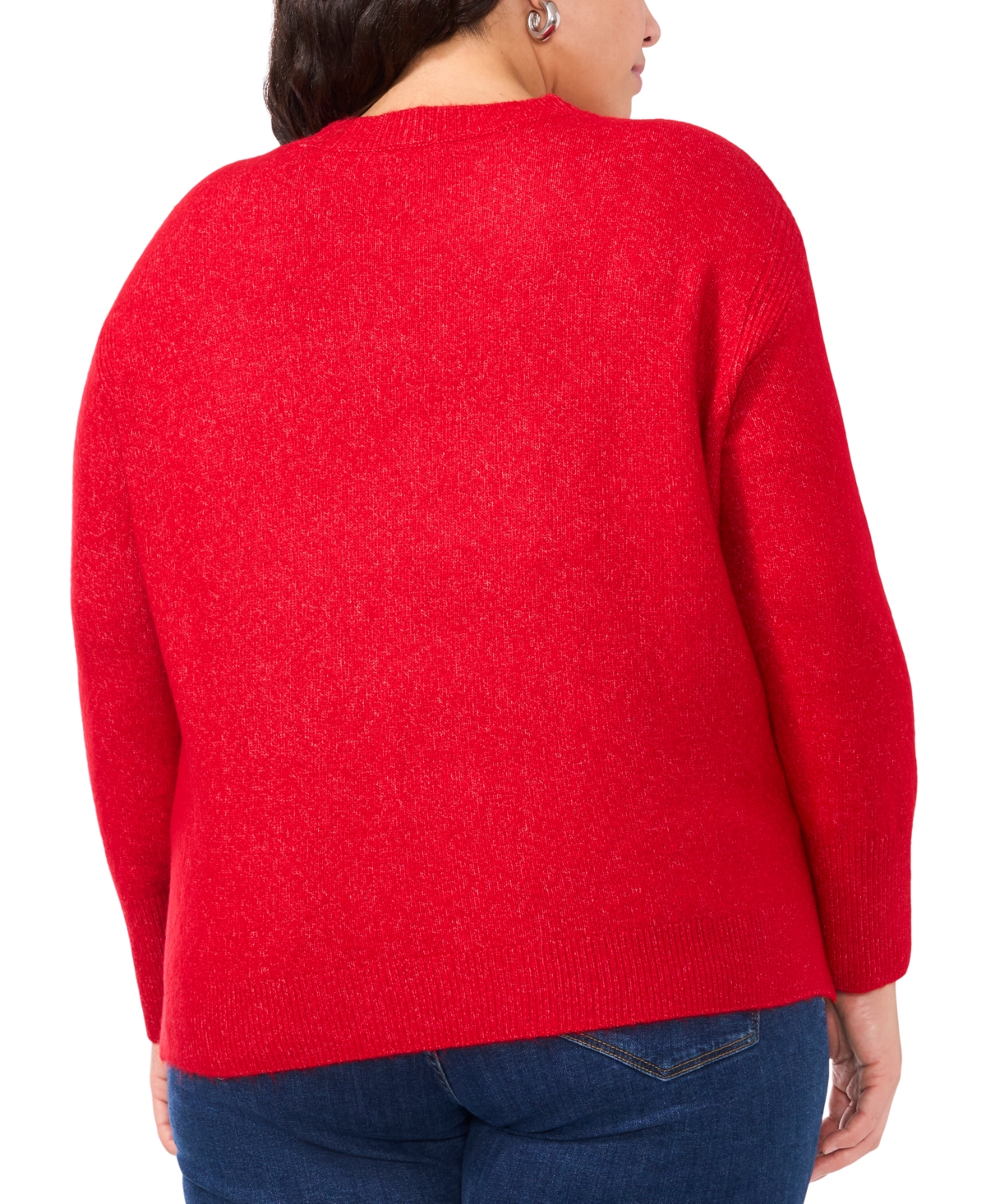 VINCE CAMUTO PLUS SIZE RIBBED-FRONT CREWNECK SWEATER 