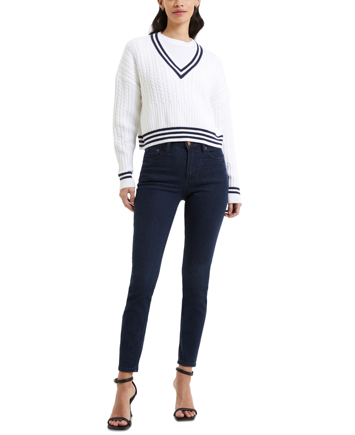 French Connection Women's Babysoft V-Neck Varsity Sweater -Duchess