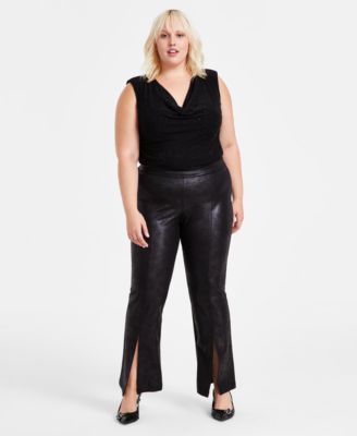 Bar III - Trendy Plus Size Coated Split-Front Flared-Leg Pants