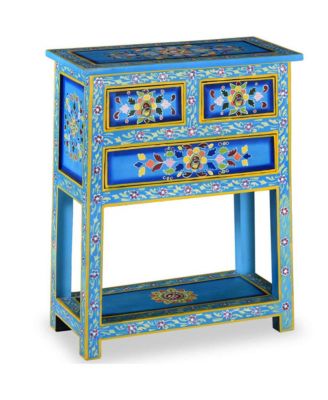 Sideboard with Drawers Solid Mango Wood Turquoise Hand Painted