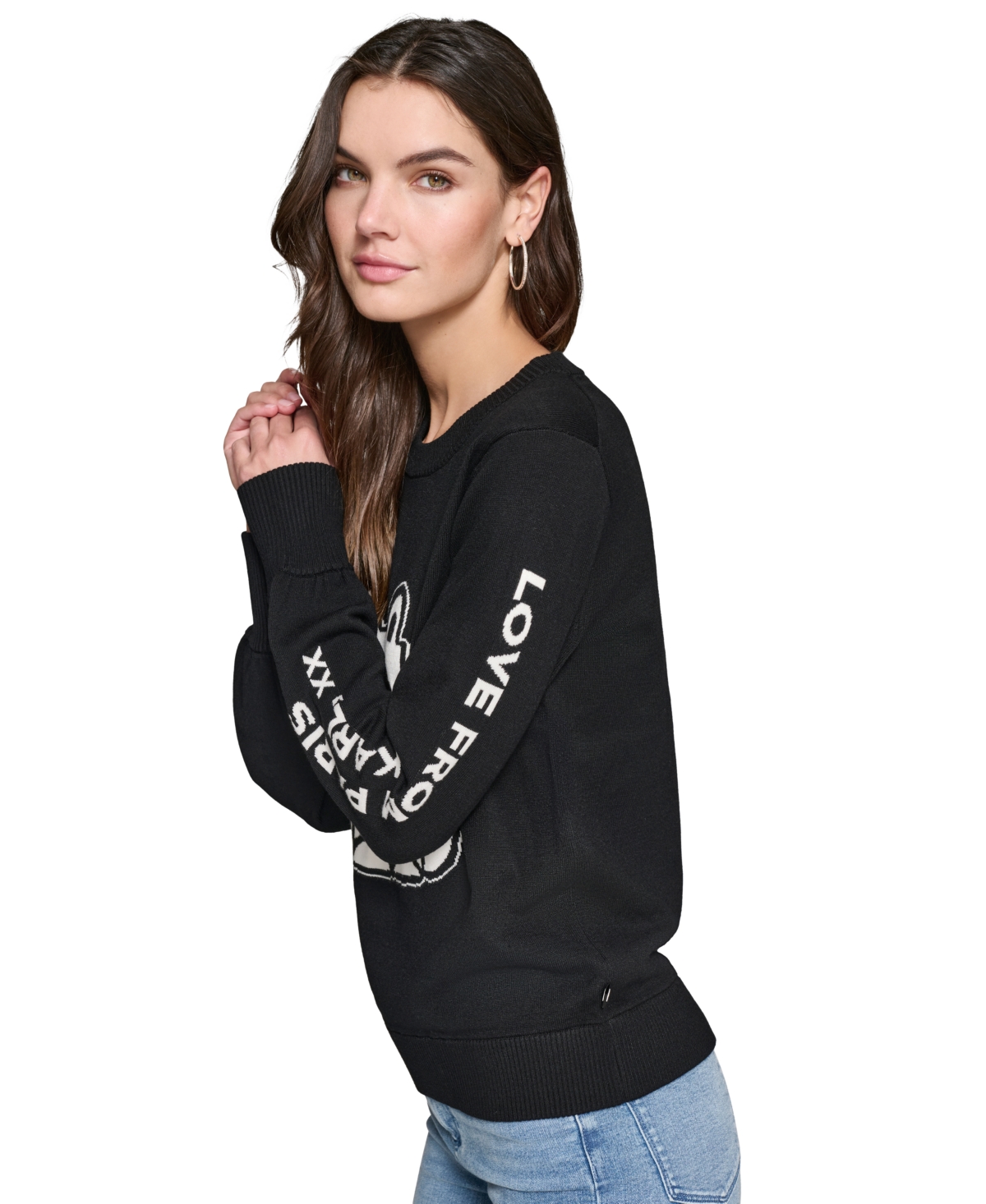 Karl Lagerfeld Paris Women's Petite Choupette Crewneck Sweater