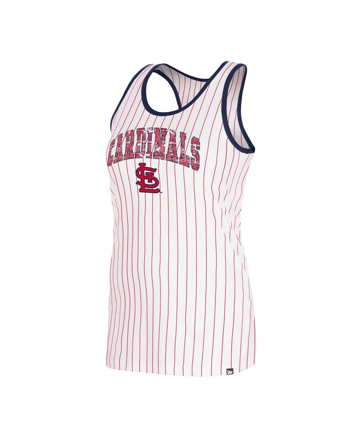 NEW ERA WOMEN'S WHITE ST. LOUIS CARDINALS SEQUIN PINSTRIPE RACERBACK TANK TOP 