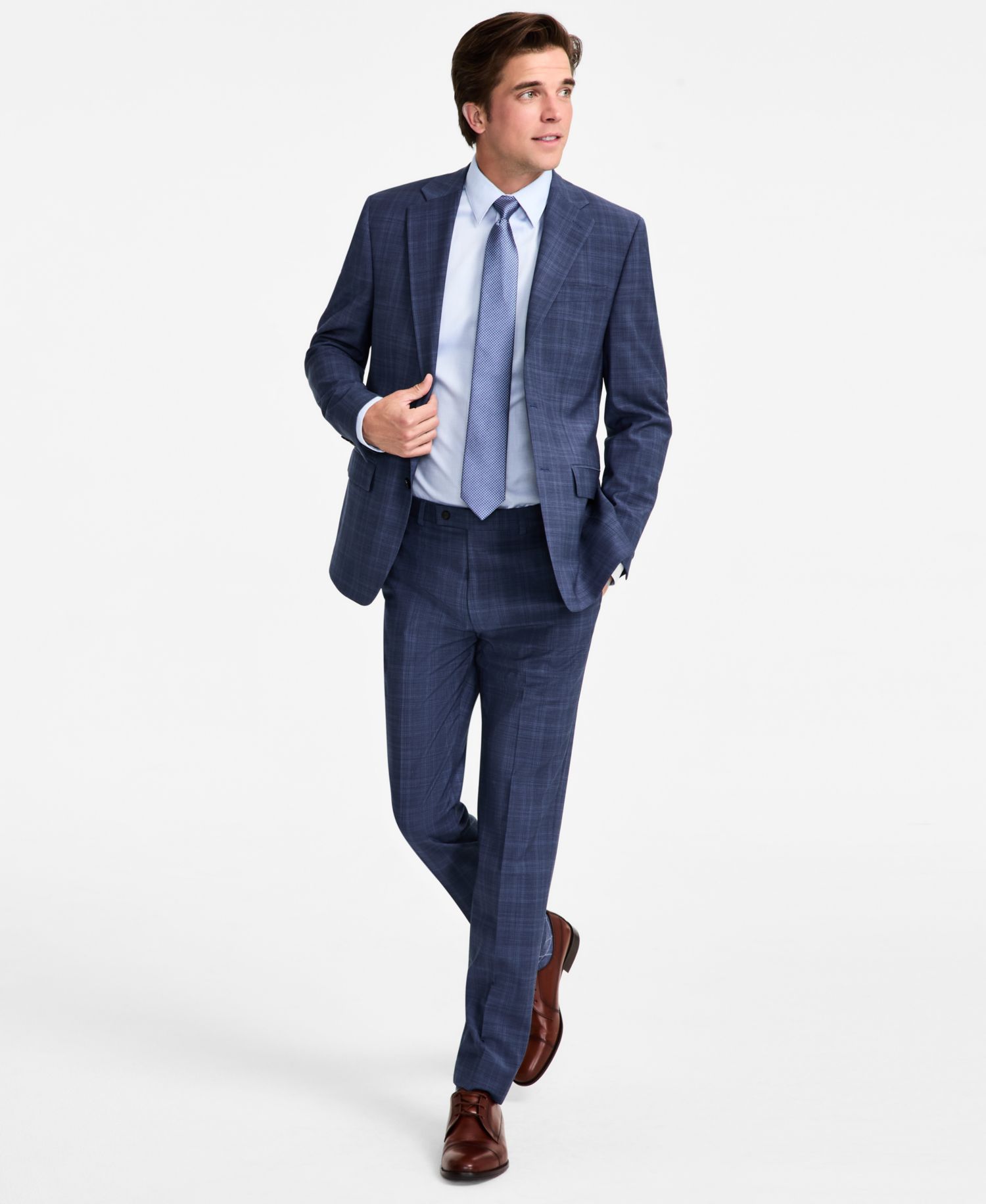 Men's Slim-Fit Wool-Blend Plaid Suit Separates