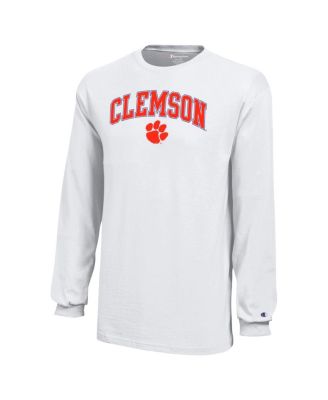 Big Boys and Girls White Clemson Tigers Arch Over Logo Long Sleeve T-Shirt