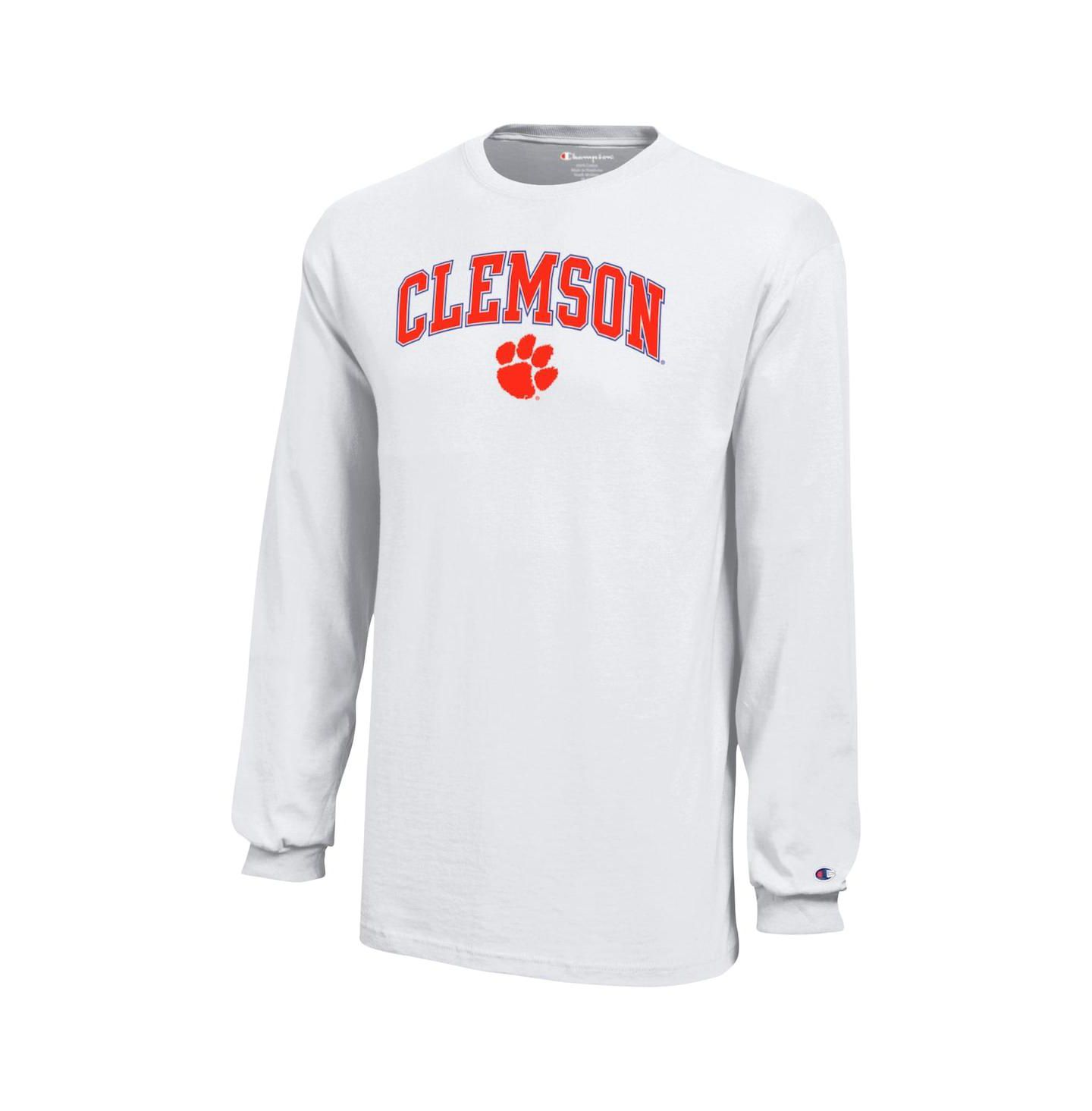 Детская футболка Champion Clemson Tigers Arch Over Logo с длинным рукавом, белая — фото 3
