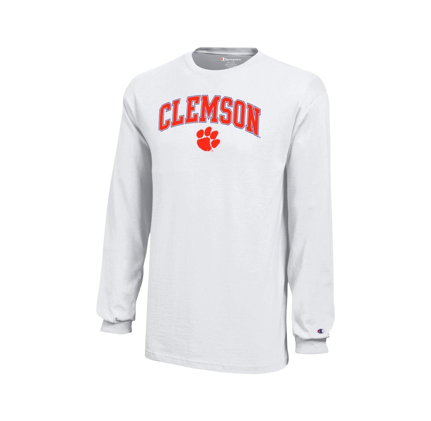 Big Boys and Girls White Clemson Tigers Arch Over Logo Long Sleeve T-Shirt