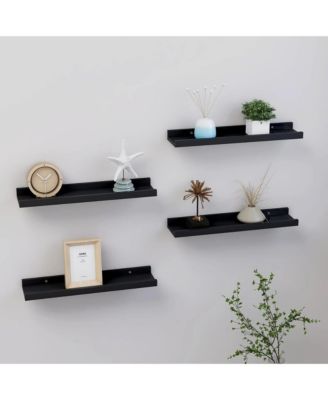 Wall Shelf Set of 4 Black MDF Medium Wall mounting Wall Shelf