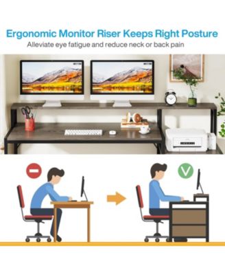 63 Inch Computer Desk with File Drawer Cabinet, Ergonomic Office Desk with Monitor Stand, Workstation Desk