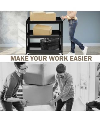 3-Tier Utility Cart with Steel Frame and Four Wheels