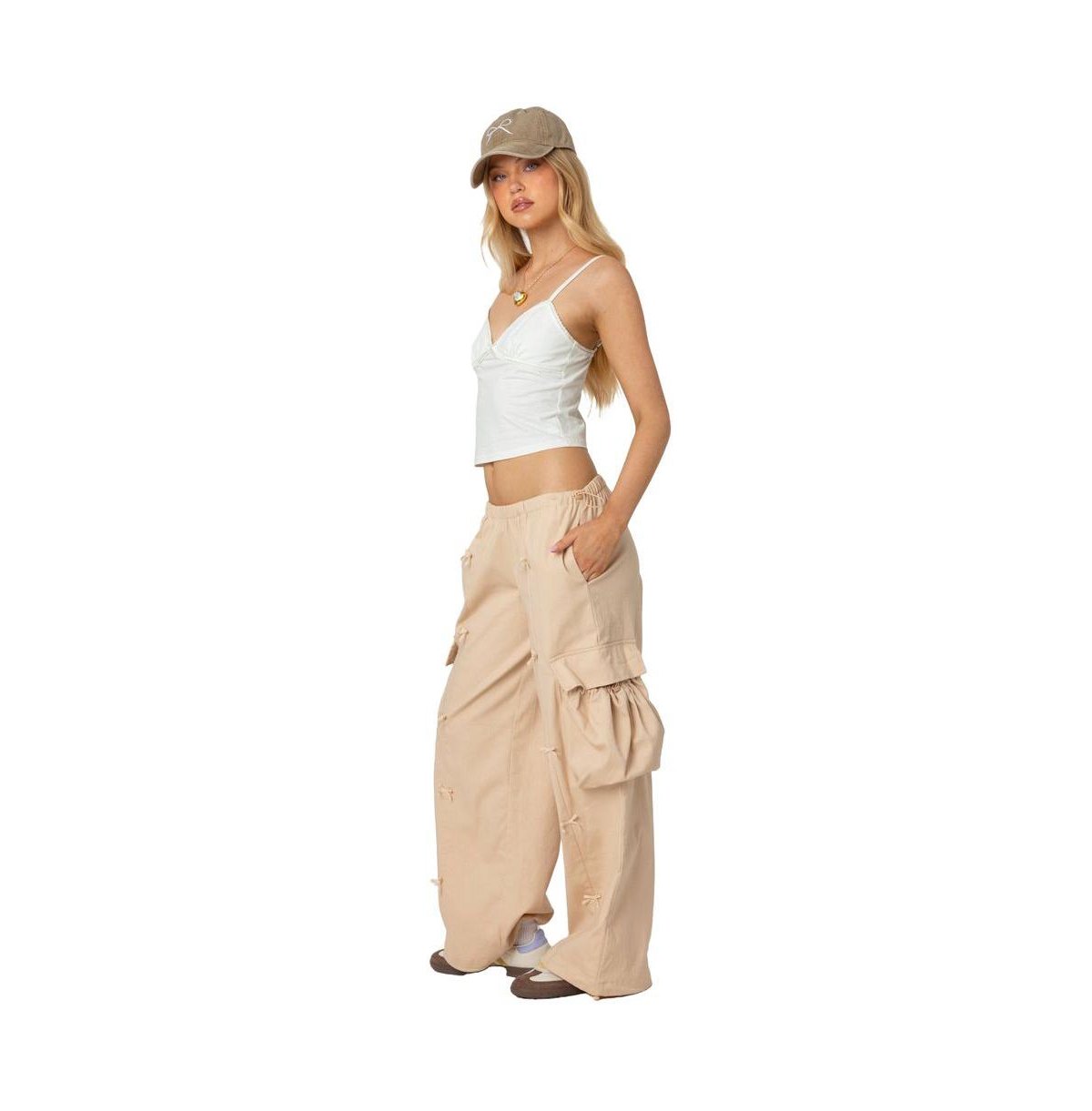 Edikted Women's Bow Trim Cargo Parachute Pants