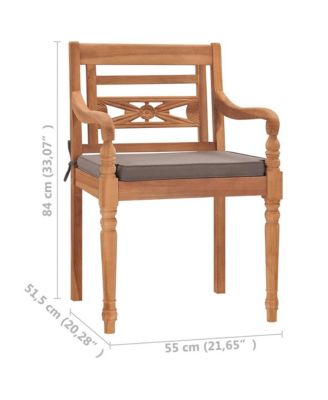 Batavia Chairs 2 pcs with Dark Gray Cushions Solid Teak Wood