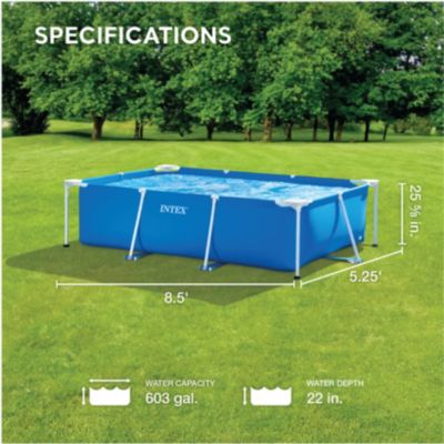 8.5ft x 26in Rectangular Frame Above Ground Backyard Swimming Pool, Blue