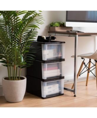 17 Qt. Plastic Stackable Storage Drawers, Medium, 4 Pack, Black