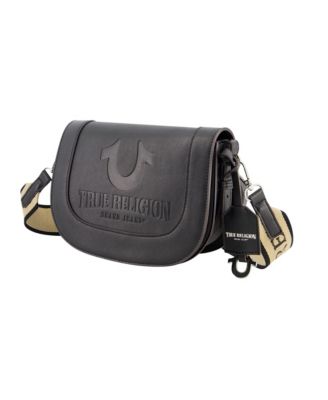 debossed logo flap shoulder bag