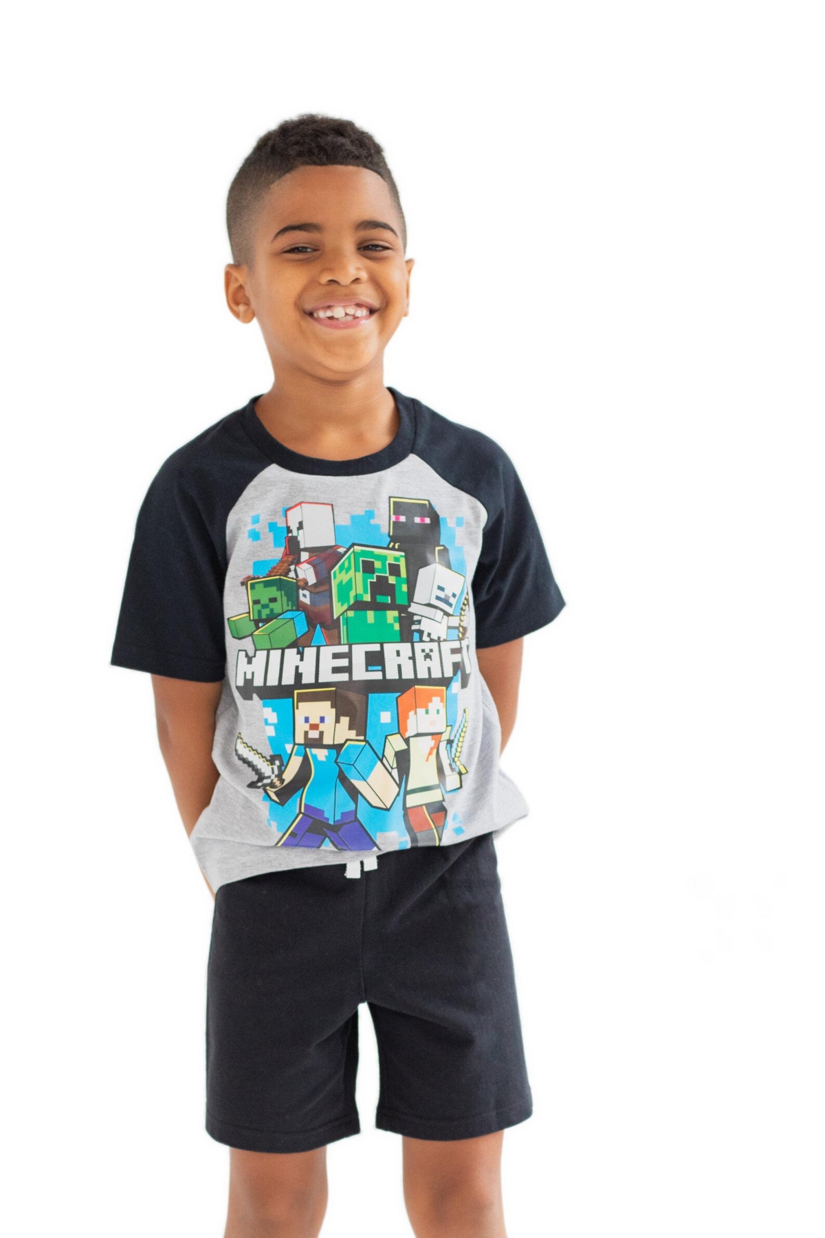 Minecraft Boys Creeper T-Shirt and French Terry Shorts Outfit Set to