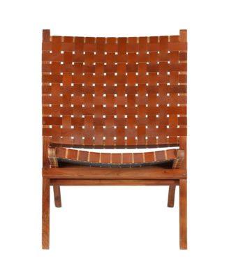 Folding Chair Crossed-Stripe Brown Real Leather