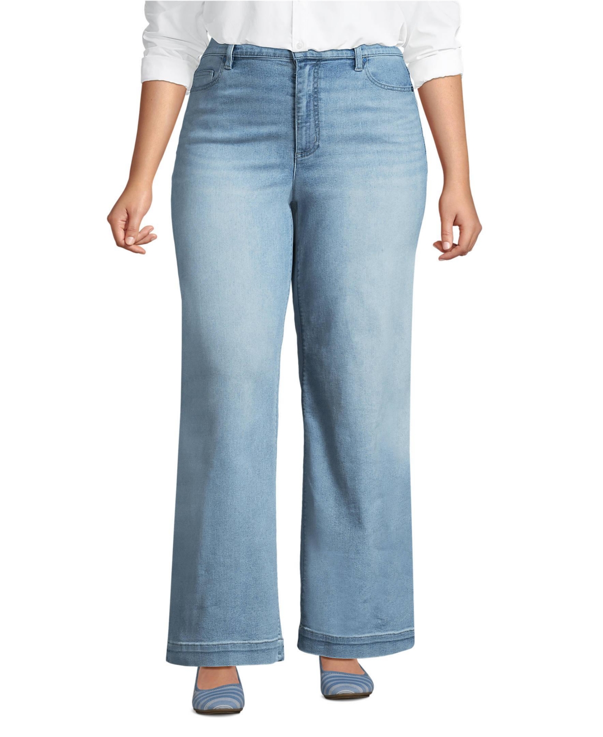 Lands' End Plus Size Recover High Rise Wide Leg Blue Jeans