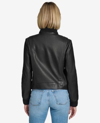 Women's Beatrix Rib-Knit Trimmed Leather Jacket