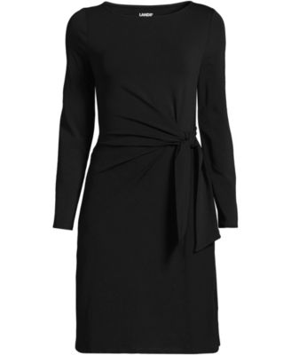 Plus Size Boatneck Long Sleeve Tie Waist Dress