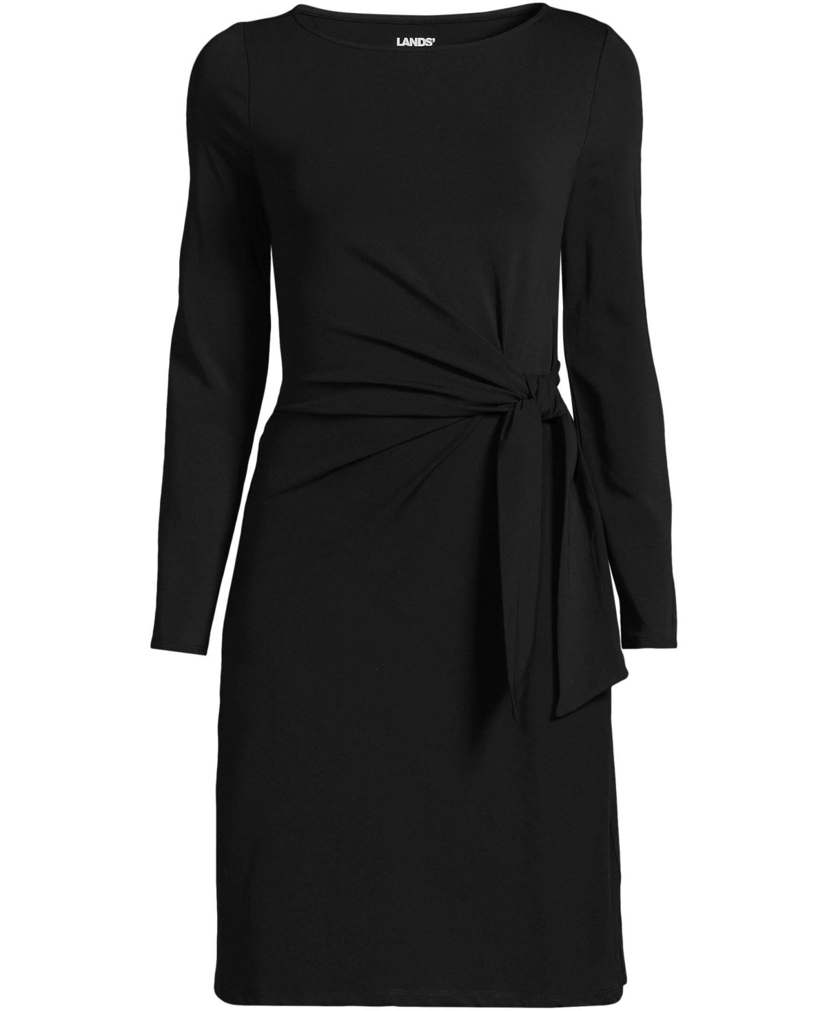 Lands' End Plus Size Boatneck Long Sleeve Tie Waist Dress