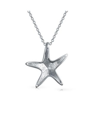 Nautical Beach Pendant Blue Inlay Created Opal Starfish Pendant Necklace For Women For Teen .925 Sterling Silver