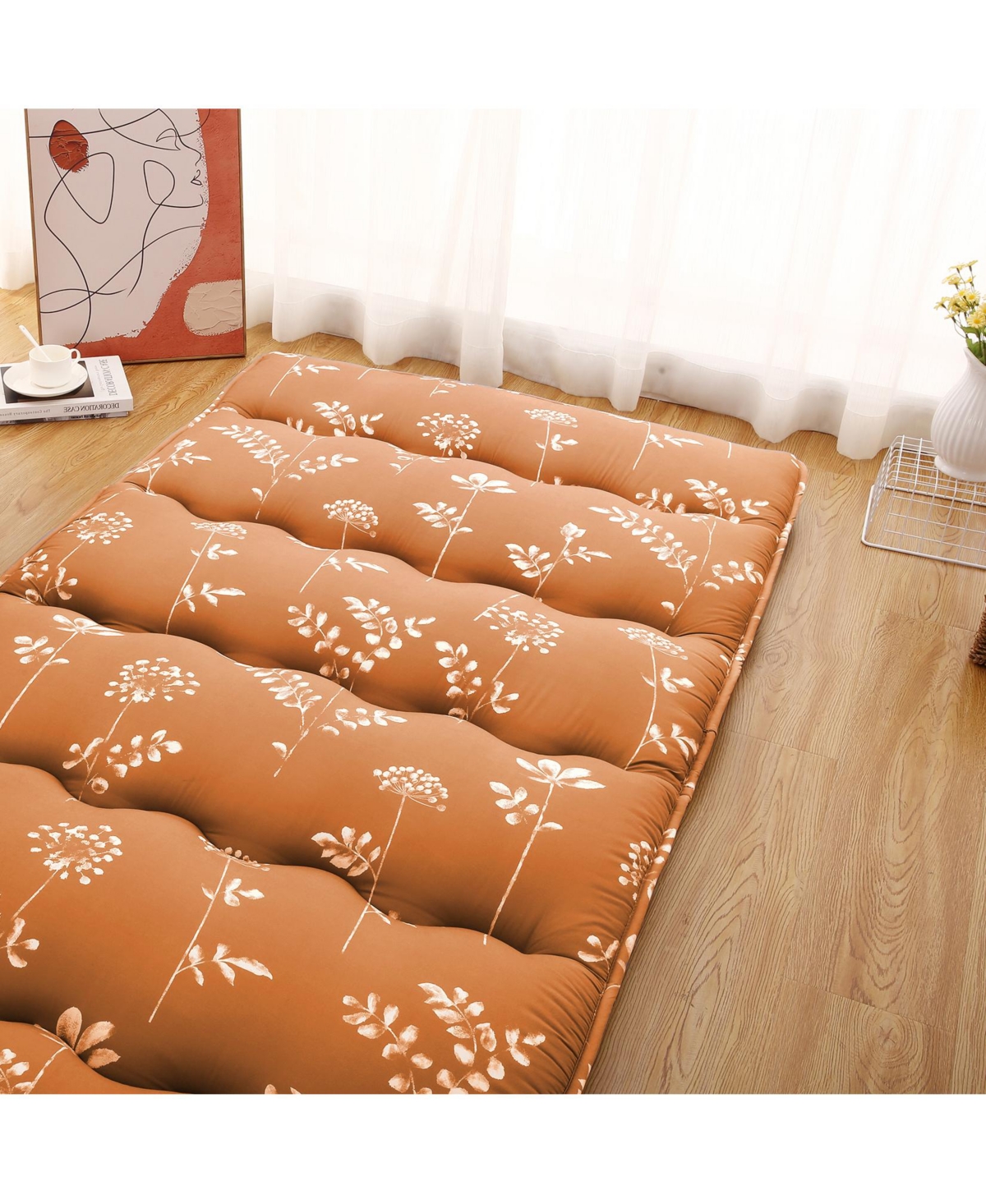 Caromio Futon Mattress Size, Floral Print Floor Mattress Pad Portable Dorm Sleeping Pad, 39