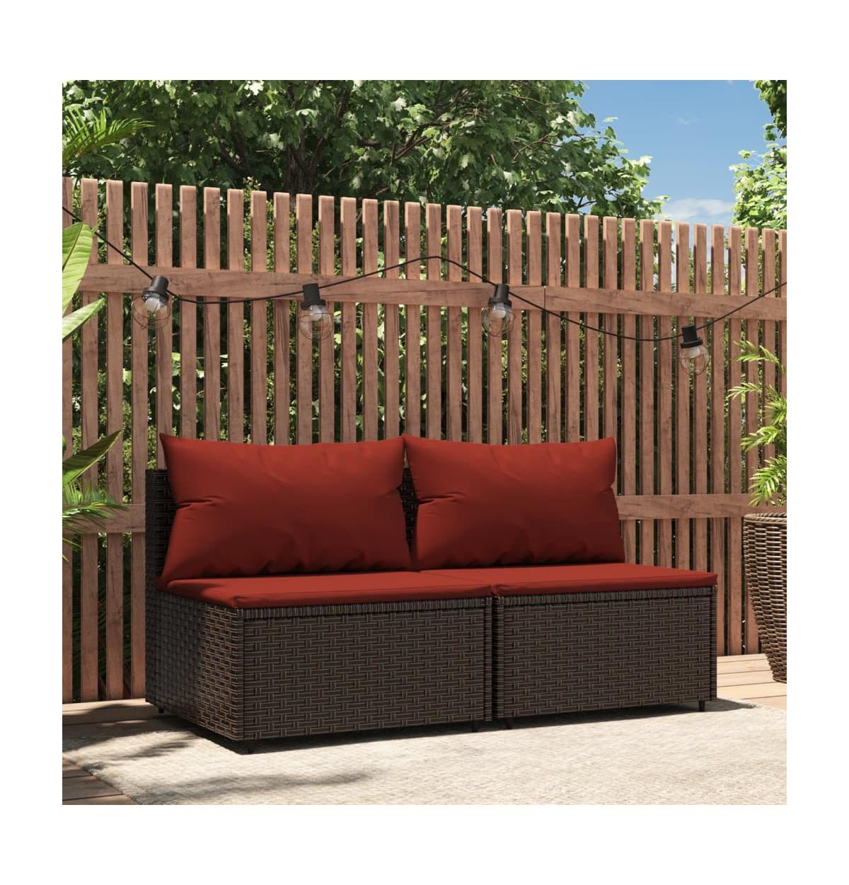 vidaXL Patio Middle Sofas with Cushions 2 pcsPoly Rattan - Brown