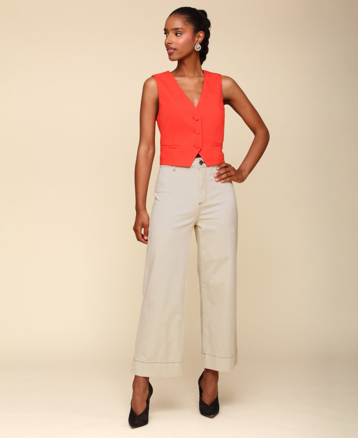 Avec Les Filles Women's Patch-Pocket Cropped Wide-Leg Pants