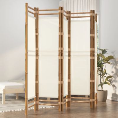 Folding 5-Panel Room Divider 78.7" Bamboo and Canvas