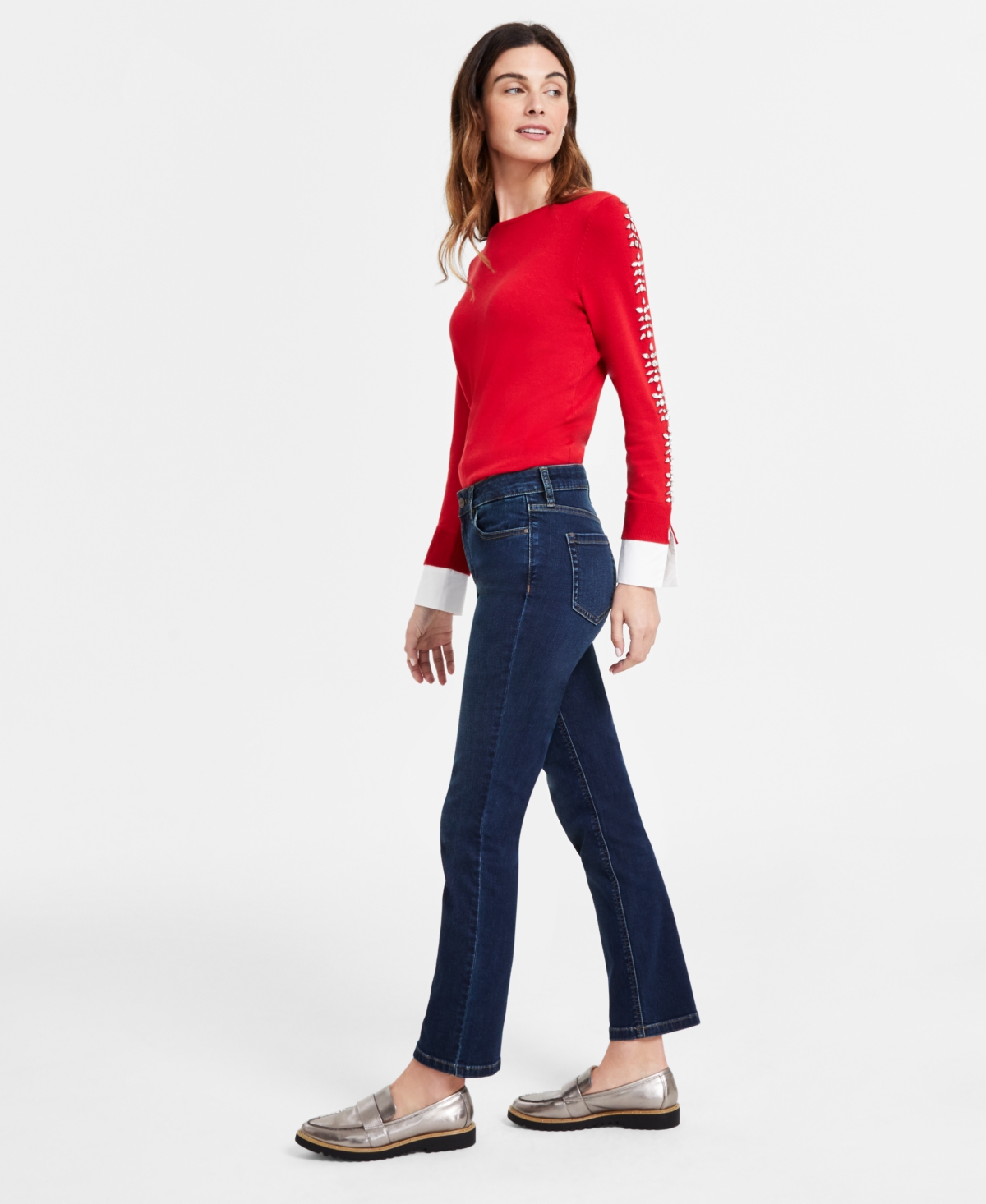 Jones New York Women's Lexington Mid Rise Straight Leg Denim Jeans, Regular & Petite