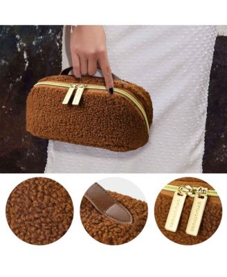 Plush Makeup Case Open Flat Travel Toiletry Accessories Organizer Bag