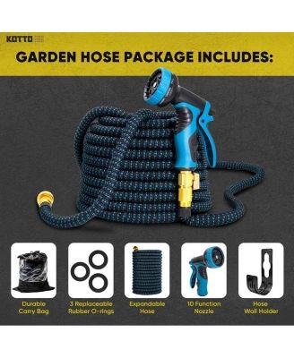 50' Expandable Water Garden Hose: 10 Spray Nozzles, Solid Brass Connector, Leak-Proof Design