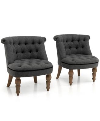 Set of 2 Upholstered Armless Slipper Chairs with Beech Wood Legs