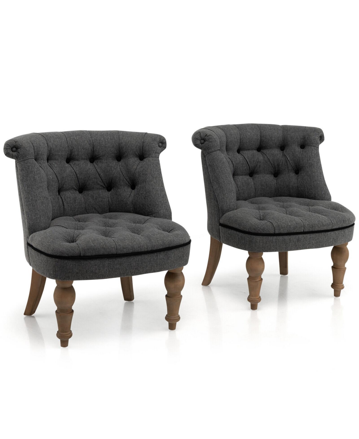 Sugift Set of 2 Upholstered Armless Slipper Chairs with Beech Wood Legs-Gray