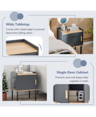 Nightstand Bedside End Table with Door Cabinet for Living Room Bedroom-Gray