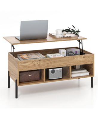 1Pc Wood and Metal Lift-Top Hidden Storage Central Coffee Table