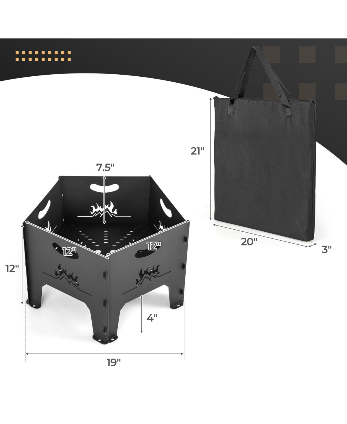 Inolait Inches Collapsible Portable Plug Fire Pit with Storage Bag