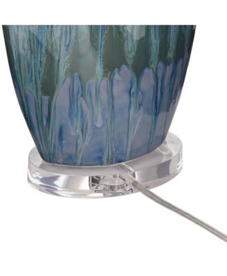 Annette Coastal Table Lamp 38" Tall Blue Ceramic Drip Vase with Table Top Dimmer Off White Oval Shade for Bedroom Living Room Home