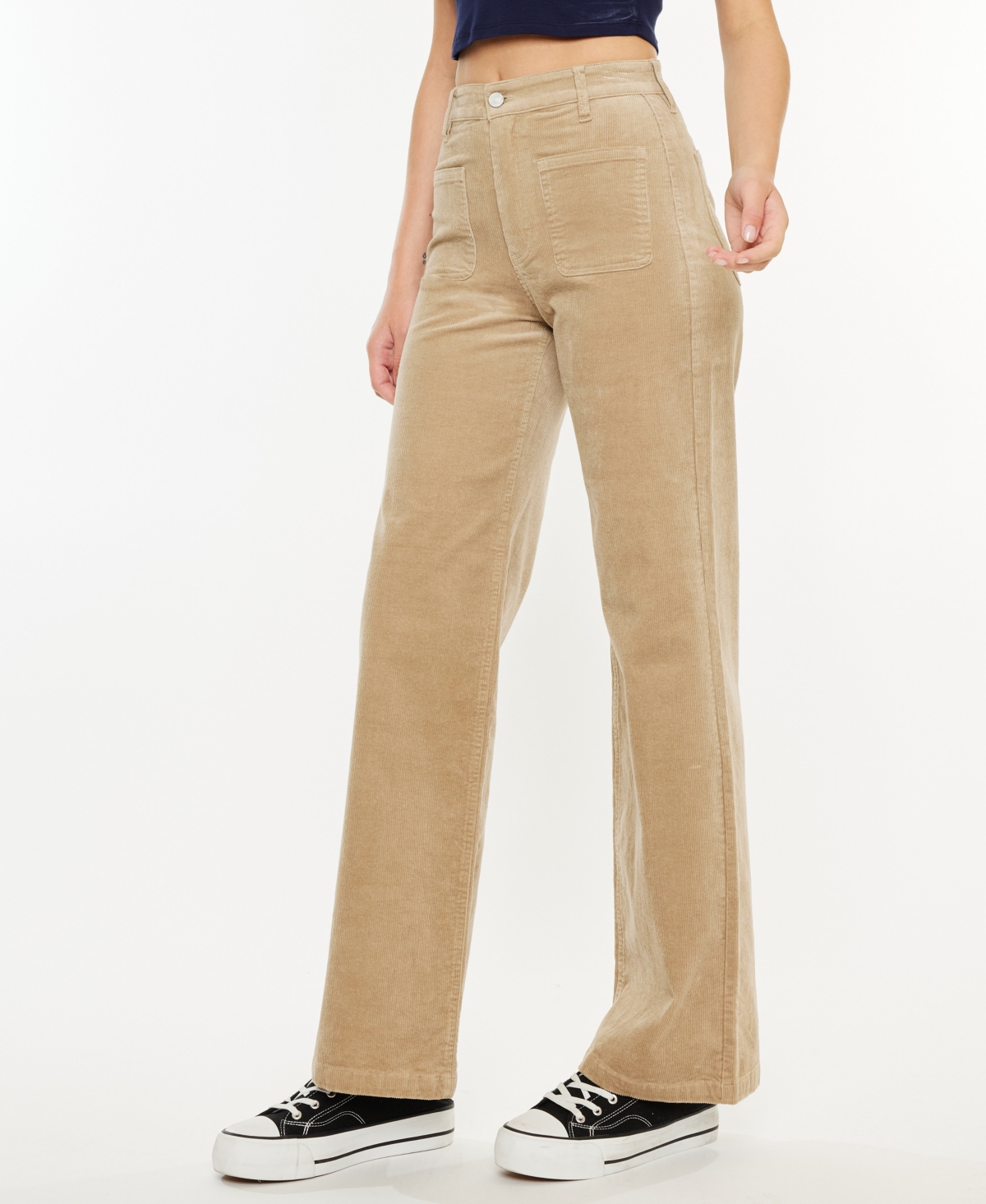 Kancan Women's Ultra High-Rise Wide Leg Corduroy Pants