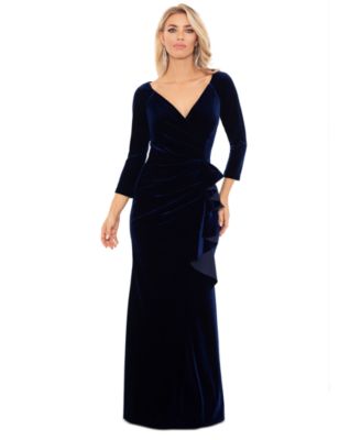 XSCAPE - Petite Ruffled Long-Sleeve Velvet Gown