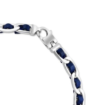 EFFY&reg; Men's Blue Leather Woven Link Bracelet in Sterling Silver