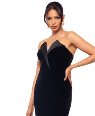 Petite Strapless Front-Slit Velvet Gown