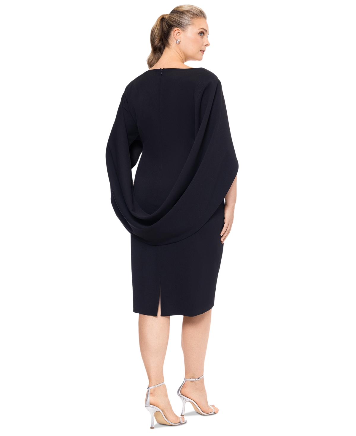 BETSY & ADAM PLUS SIZE SCOOP-NECK CAPE SHEATH DRESS 
