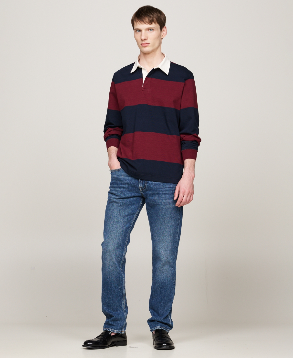 Tommy Hilfiger Men's Regular-Fit Stripe Rugby Sweatshirt -Desert Sky